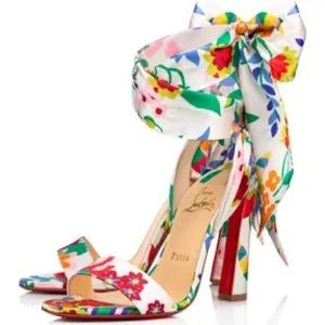 Christian Louboutin crosse du desert 100 crepe satin blooms spring flower sandal